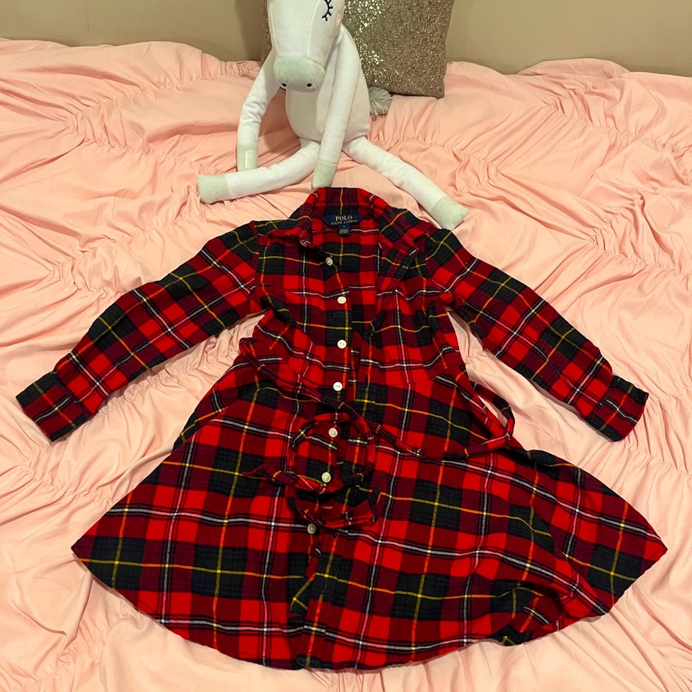 Ralph Lauren belted flannel button down dress size 4, EUC
